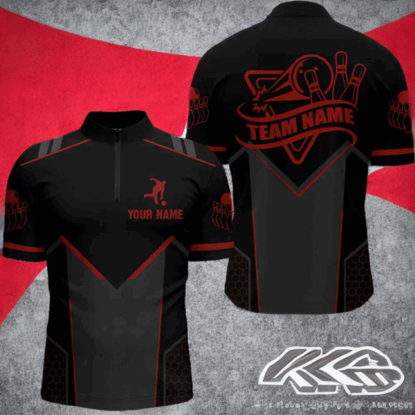 Bowling Jersey For Men Custom Bowling Quarter-Zip Shirt Team Bowlers Short Sleeve BDT267