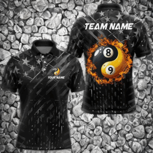 Black US Flag Ying And Yang 8 Ball & 9 Ball Custom Billiard Shirts For Men Funny Billiard Jerseys TDM3357