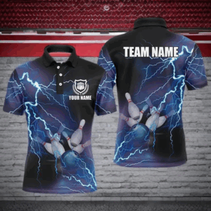 Mens polo bowling shirts Custom blue lightning thunder Bowling Team Jersey, gift for team Bowlers NQS5244