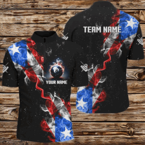 Customized Grunge US Flag Smoke Billiard Men Quarter-Zip Shirt, Patriotic Billiard Jerseys TDM0976