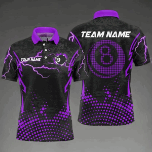 Personalized Purple 8 Ball Point 3D Billiard Men Polo Shirts Best Custom Billiards Apparel Clothing TDM0949