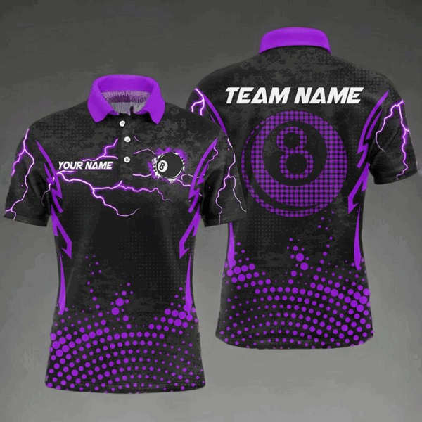 Personalized Purple 8 Ball Point 3D Billiard Men Polo Shirts Best Custom Billiards Apparel Clothing TDM0949