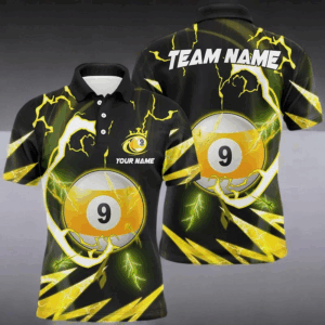Personalized Yellow 9 Ball Pool Thunder Lightning Polo Shirts For Men Custom Billiards Team Shirts TDM0413