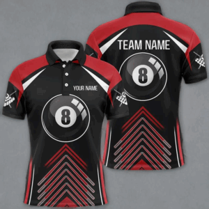 Personalized Billiard Ball Red Black Version Polo Shirts For Men, Custom Billiard Jerseys VHM0014