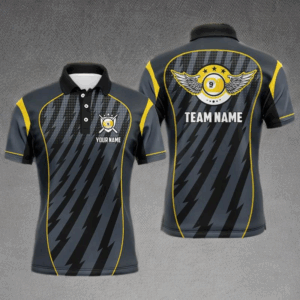 9 Ball Wings Custom Name Billiard Polo & Quarter Zip Shirts For Men, 9 Ball Billiards Jerseys VHM0007