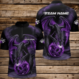 Black And Purple Custom Bowling Team Shirts For Men, Dragon Bowling Uniform Bowler Outfits IPHW7990