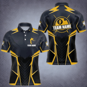 9 Ball Billiard Jerseys For Men Custom Polo & Quarter-Zip Billiard Team Shirts, 9 Ball Pool Shirt TDM3615