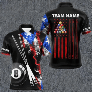 Personalized Us Flag Smoke 8 Ball Pool Billiard Shirt For Men Custom Patriotic Billiard Team Jersey TDM3450
