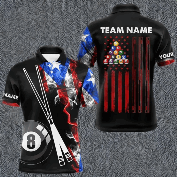 Personalized Us Flag Smoke 8 Ball Pool Billiard Shirt For Men Custom Patriotic Billiard Team Jersey TDM3450