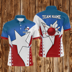 Texas flag retro bowling polo shirts for men custom team shirts bowling jerseys, gifts for bowlers NQS6934