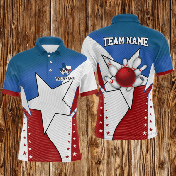 Texas flag retro bowling polo shirts for men custom team shirts bowling jerseys, gifts for bowlers NQS6934