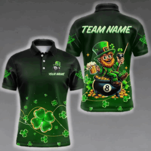 Personalized Funny Green Luckiest Shamrock Men Billiard Shirt Custom St Patrick Day Billiard Jersey TDM3426