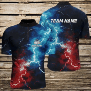 Red, White And Blue Thunder Bowling Quarter Zip Shirts For Men, Patriotic Bowling Team Jerseys IPHW5253