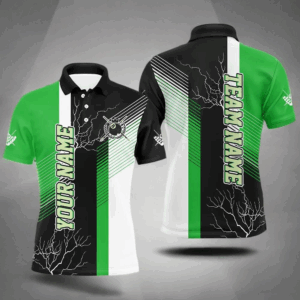 Personalized Black Green Billiard Polo, Quarter Zip For Men Custom 8 Ball Pool Billiard Team Jersey TDM3269