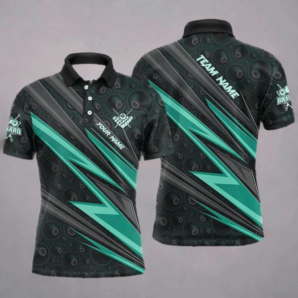 Personalized Name Turquoise Billiard Jerseys For Men Custom 8 Ball Billiard Shirts Pool Team Jersey TDM2855