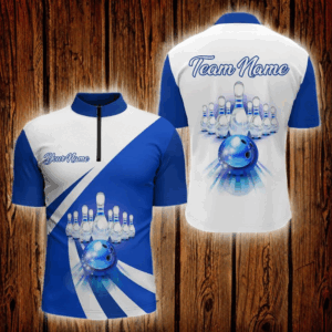 Custom Bowling Quarter Zip Shirt for Men Blue Bowling Jersey 1/4 Zip Bowling Team League Shirt BDT88