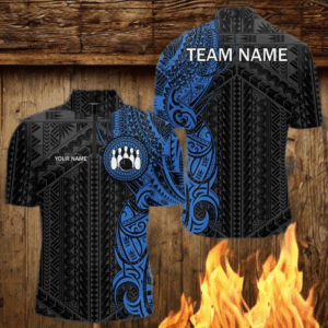 Black and Blue Tribal pattern Mens Bowling Shirts Custom Bowling outfit men Team bowling league jersey NQS9713