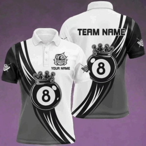Personalized Black White 8 Ball Pool Crown Men Billiard Shirts, Best Billiard 8 Ball Team Jerseys TDM1772