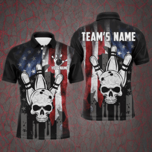 Personalized Skull Bowling Shirt for Men, Custom Team's Name American Flag Cool Bowler Jersey NBP128
