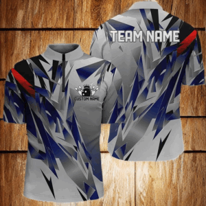 Blue And Gray Custom Name Unisex Bowling Team Shirts, Bowling Tournament Jerseys For Bowlers Gift IPHW6188