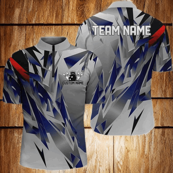 Blue And Gray Custom Name Unisex Bowling Team Shirts, Bowling Tournament Jerseys For Bowlers Gift IPHW6188