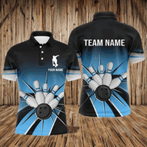 Black&Blue Bowling Polo Shirt Vintage Custom Bowling Jersey For Men Bowling Team League Shirt BDT118