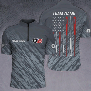 Personalized Billiard US Flag 8 Ball Pool Quarter-Zip Shirts For Men, US Flag Sticks Pool Shirts VHM0818