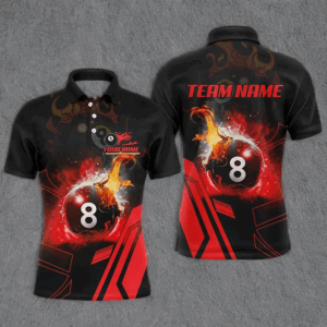 Billiard 8 Ball Flame Red Version 3D Printed Men Polo Shirts Best Custom Pool Team Jerseys Shirts TDM0382