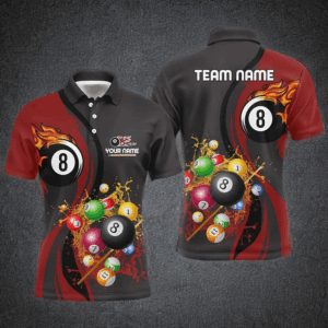 Personalized Billiards Ball 8 Water Flow Polo Shirts For Men, Custom 8 Ball Flame Billiard Jerseys VHM0257