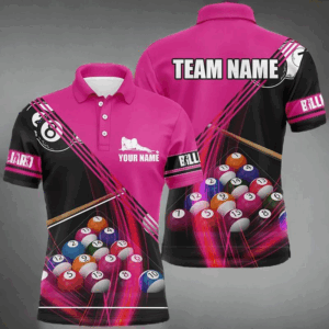Personalized Billiard Balls Pink 3D Polo Shirts For Men, Custom Player Billiards Pool Jerseys VHM0158