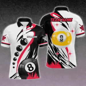 Personalized Billiard 8 Ball & 9 Ball Pool Shirts For Men Custom Billiard Team Jerseys | Red TDM3431