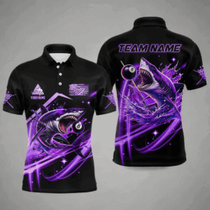 Purple 8 Ball Pool Billiard Shark Polo & Quarter Zip For Men Custom Team League Billiard Jerseys TDM3407