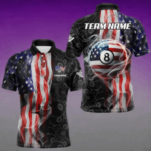 Personalized American Flag Smoke Flag Billiard Jersey, Patriotic 8 Ball Pool Billiard Team Shirts TDM3235