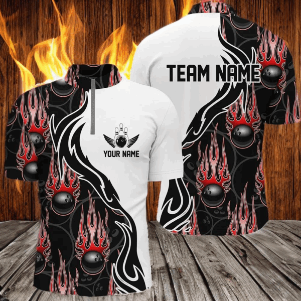 Custom Bowling Shirts For Men And Women, Personalized Flame Bowling Team Jerseys | Red IPHW5007