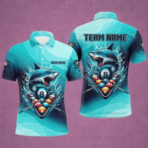 Personalized Blue Pool Ball Shark Billiard Shirts For Men Custom Team League Billiard Jerseys TDM2969