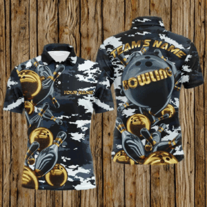 Custom Bowling Shirt for Men Camo Navy Bowling Team Jersey Men's Bowling Polo Shirt BDT41