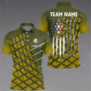 Personalized Yellow Retro American Flag Men Billiard Shirts Custom 9 Ball Pool Billiard Jerseys TDM2911