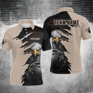 US Flag Eagle 3D Bowling Shirt for Men Custom Name Polo & Quarter-zip Bowling Jersey with Team HNT05