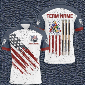 White Grunge American Flag Custom Billiard Shirts For Men, Patriotic Team Player Pool Jerseys TDM2326