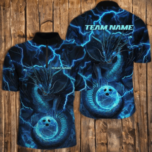 Black And Blue Thunder Lightning Custom Dragon Bowling Shirts For Men, Bowling Team Jerseys IPHW7522