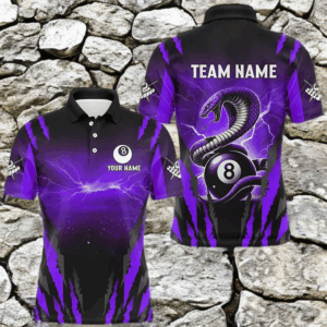 Personalized Thunder Lightning Cobra Snake Men Billiard Shirt, 8 Ball Billiard Team Jerseys |Purple TDM2749