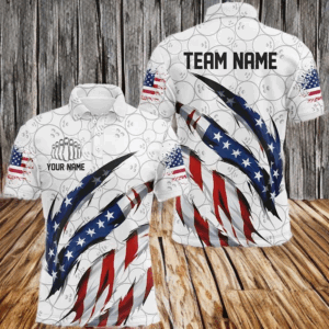 Custom Us Flag Bowling Polo Shirts For Men, Patriotic Bowling Team Shirts Bowling Outfits IPHW6867