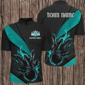 Black And Blue Custom Name Bowling Tournament Jerseys For Men And Women, Bowling Team Shirts IPHW6186