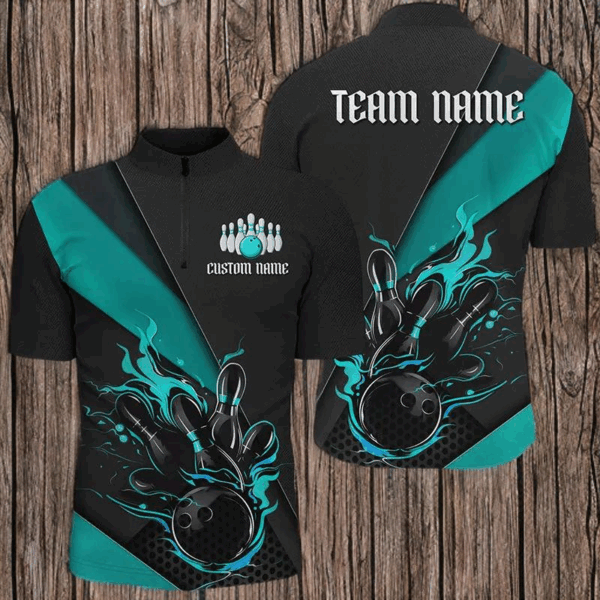 Black And Blue Custom Name Bowling Tournament Jerseys For Men And Women, Bowling Team Shirts IPHW6186