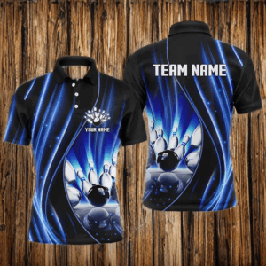 Blue and black light Men Bowling Polo Shirt Custom bowling league jerseys, personalized bowling gift NQS7082