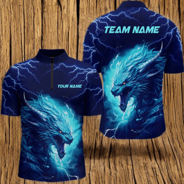 Blue Lightning Thunder Custom Dragon Bowling Team Shirts Men Bowling League Jerseys Bowler Outfit IPHW5293