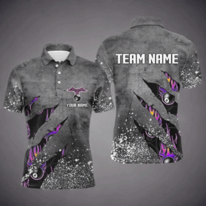 Custom Ball 8 Grey Grunge Billiard Polo Shirts For Men Best Custom Team Name Billiard Jerseys TDM0289