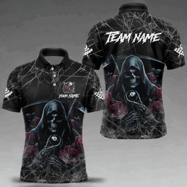 Death Skeleton 8 Ball Pool Roses Men's Billiard Shirt Custom Billiard Jersey, Billiard Team Shirts TDM3796