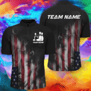 Smoke American Flag Custom Patriotic Bowling Shirts For Men, US Bowling Team Shirt Bowlers IPHW7585
