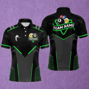 Personalized Billiard 8 Ball & 9 Ball Pool Polo, 1/4 Zip For Men Custom Team Billiard Jersey |Green TDM3581